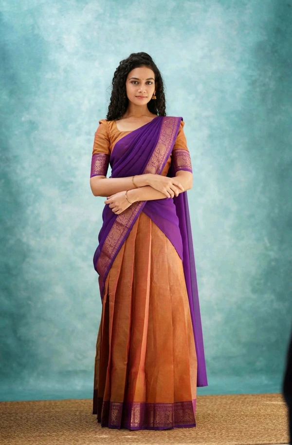 South Indian Traditional Half Saree - Orange, Free Size