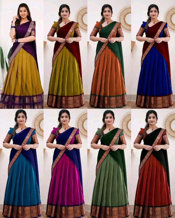 South Indian Traditional Half Saree - Black & Maroon, Free Size