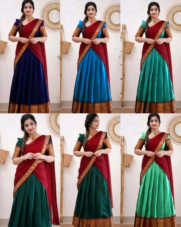 South Indian Traditional Half Saree - Teal, Free Size