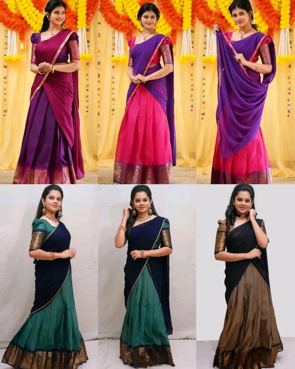 South Indian Traditional Half Saree - Teal, Free Size