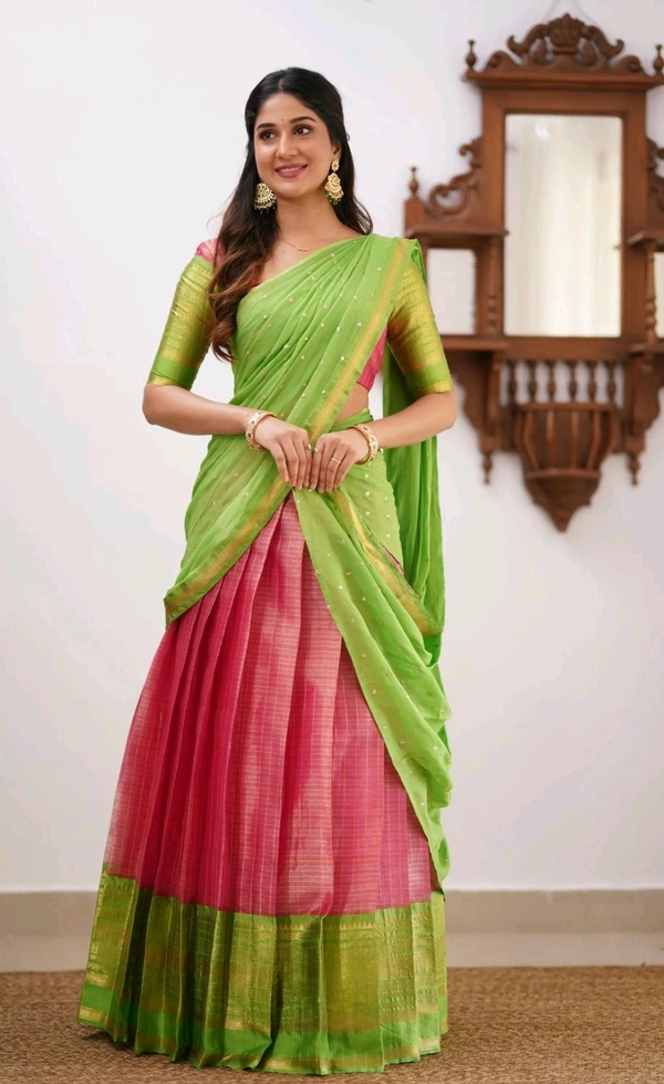 South Indian Traditional Half Saree - Pink, Free Size