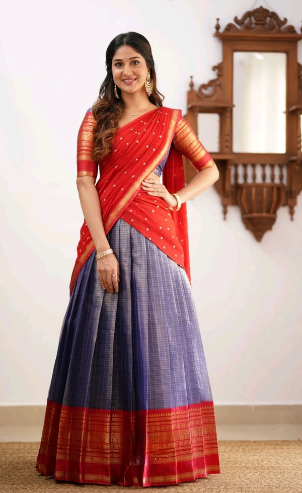 South Indian Traditional Half Saree - Pink, Free Size