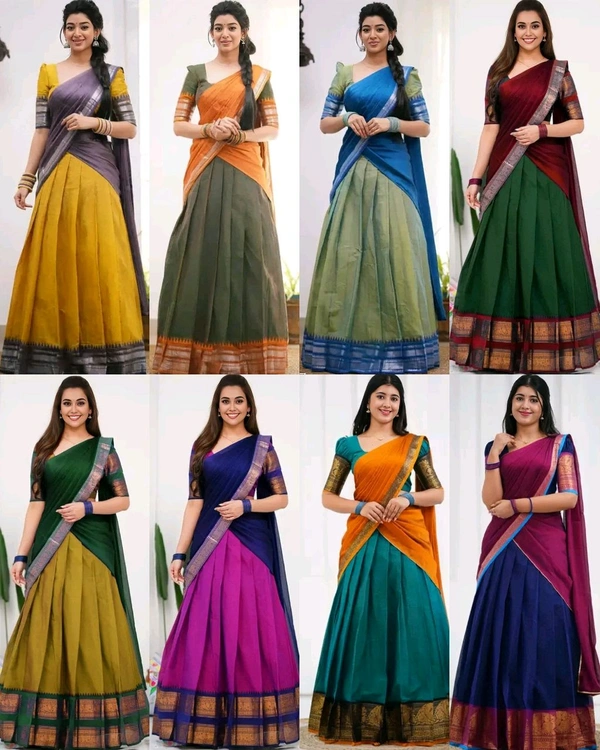 South Indian Traditional Half Saree - Jungle Mist, Free Size
