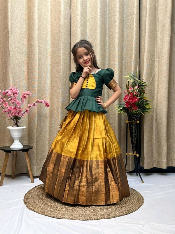 Festive Wear South Indian Lehenga - Yellow, 1-2 Years