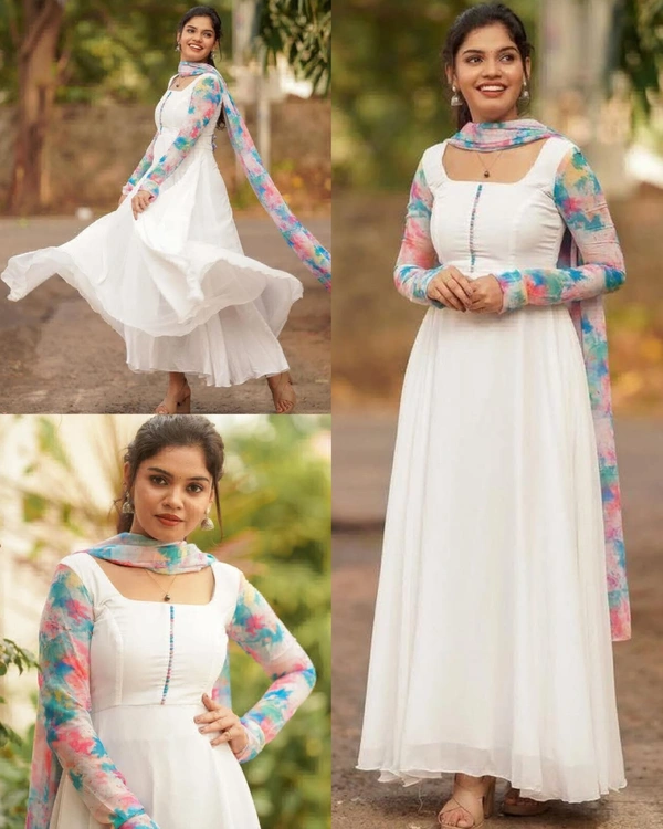 White Gown With Dupatta - L