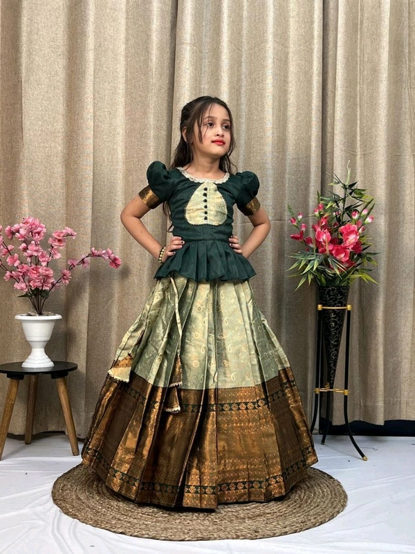 Festive Wear South Indian Lehenga - Pista, 6-7 Years