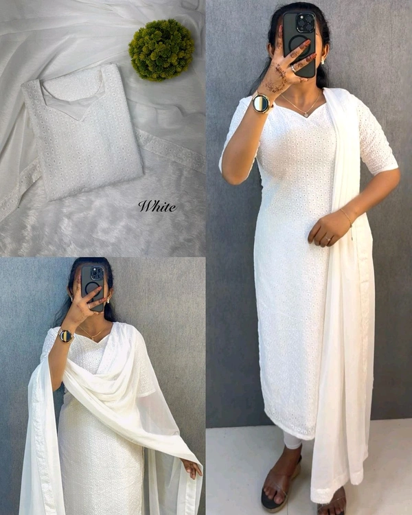 Launching simple & Elegant premium cotton hakoba kurti with six beautiful - White, M