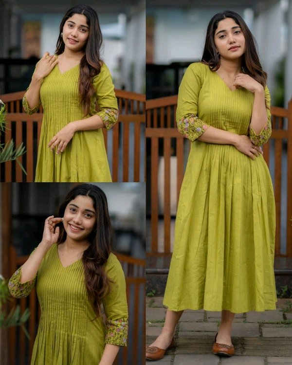 New latest and trendy embroidered Designer Gown - Chartreuse Yellow, L