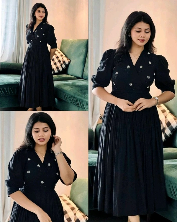 Pretty Gown With Beautiful Handwork Motifs - Black, 2XL