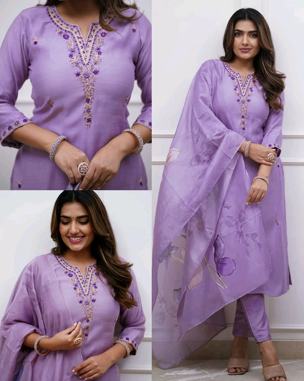 Trendy Soft Rayon Kurta Pant Dupatta Set Embroidered For Women
- XL