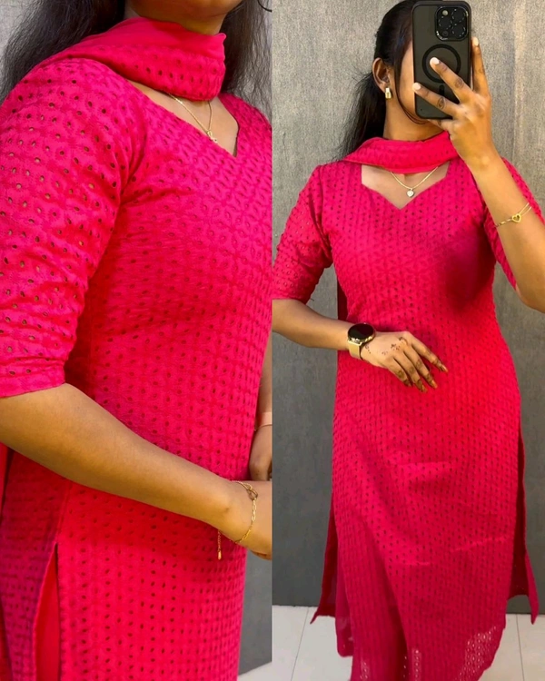 Elegant premium cotton hakoba kurti with six beautiful - Pink, L