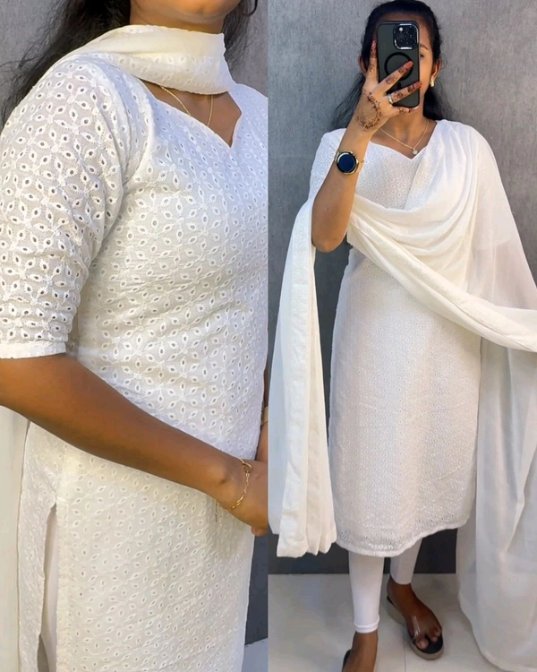 Elegant premium cotton hakoba kurti with six beautiful - White, XL