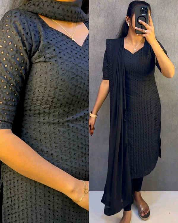 Elegant premium cotton hakoba kurti with six beautiful - Black, S