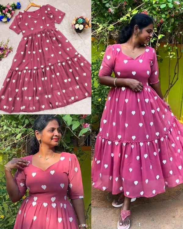 Trendy Fashionable Heart Printed Dresses
- Careys Pink, 3XL
