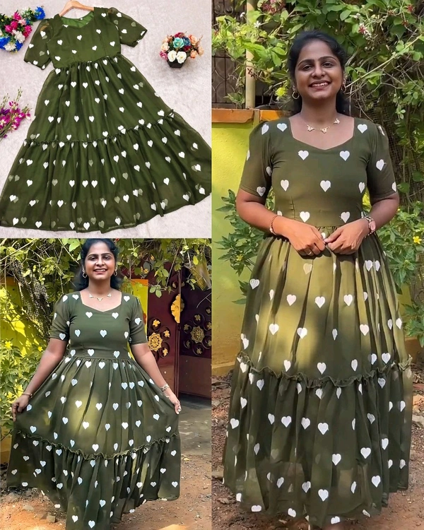 Trendy Fashionable Heart Printed Dresses
- Green, M