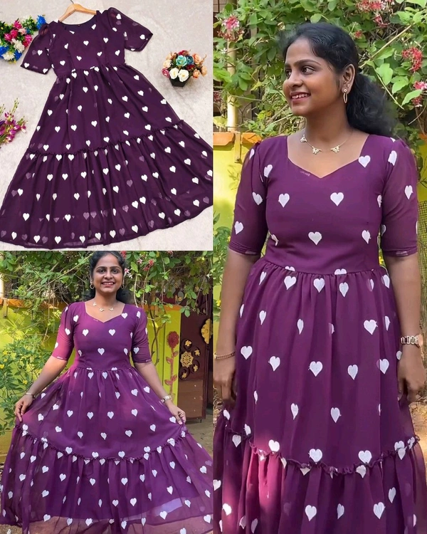 Trendy Fashionable Heart Printed Dresses
- Purple, M