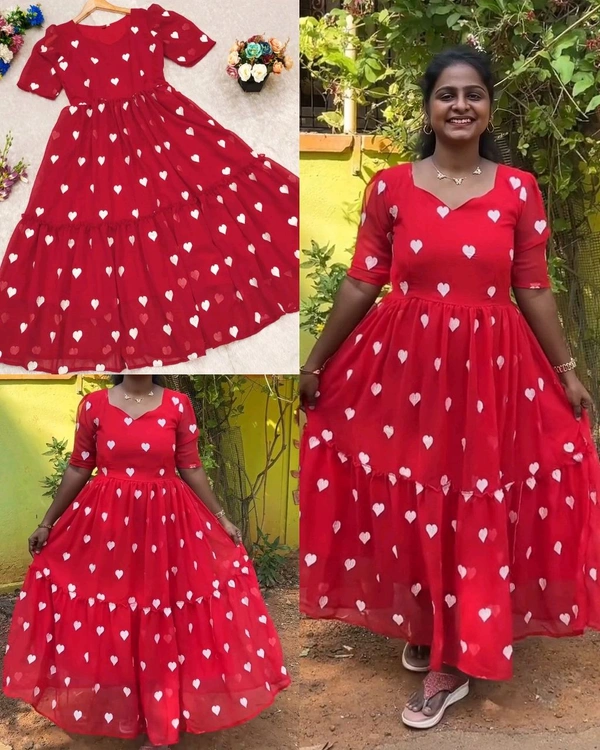 Trendy Fashionable Heart Printed Dresses
- Red, XL