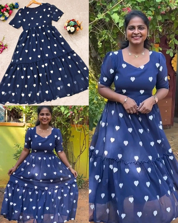 Trendy Fashionable Heart Printed Dresses
- Blue, XL