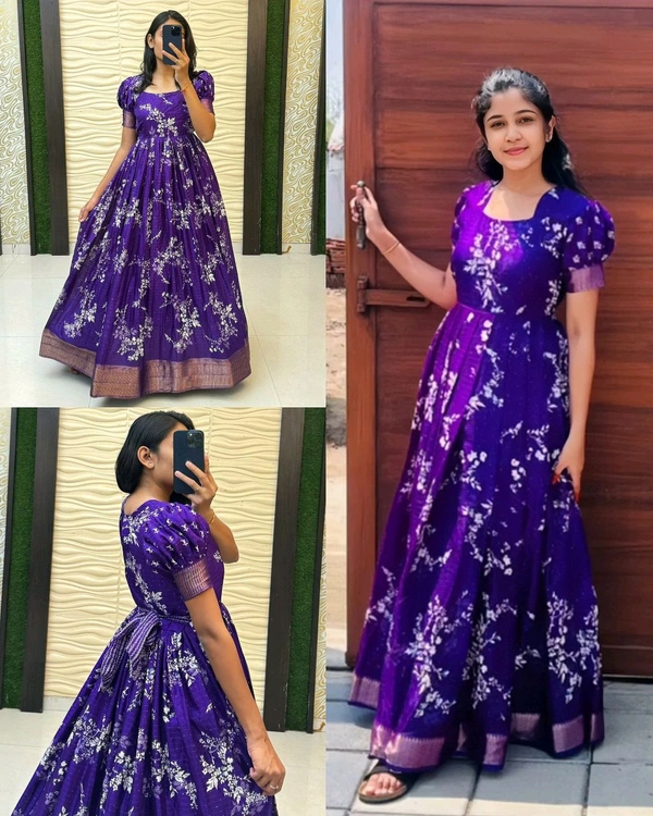 KalamKari PRINTED PRESENT WEDDING GOWN COLLECTION
- Purple, XS