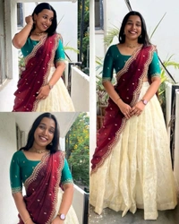Trendy Viscose zari Tissue Silk Gold Zari Lehanga With Blouse Along With Embroidery Duppta🥰
- Free Size, Pink