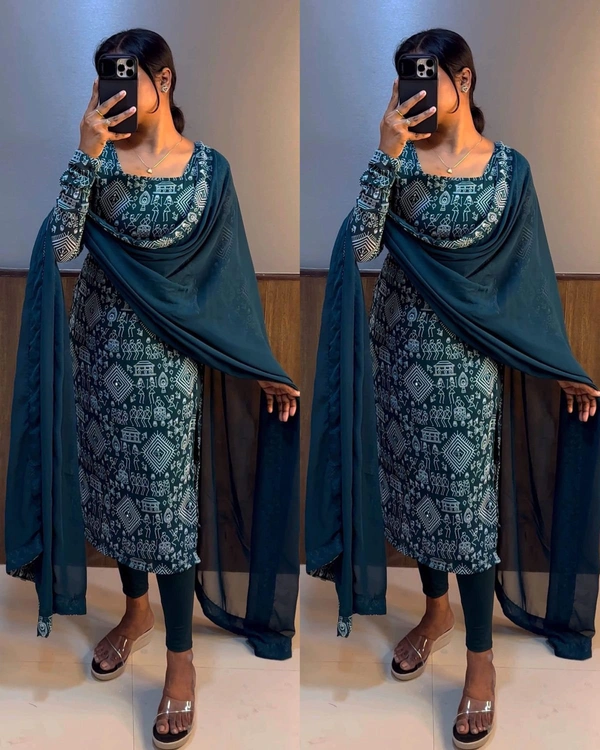 College and office wear Kurtis - Teal, XL