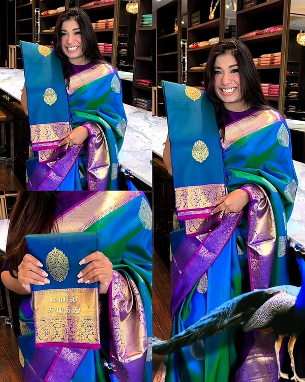 Peacock Kanijivaram Soft Silk Saree - Peacock, Free Size