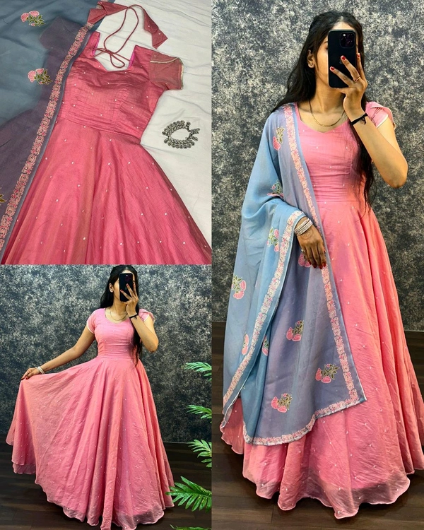 UPCOMING WEDDING SERIES GOWN WITH DUPPTA - Pink, S