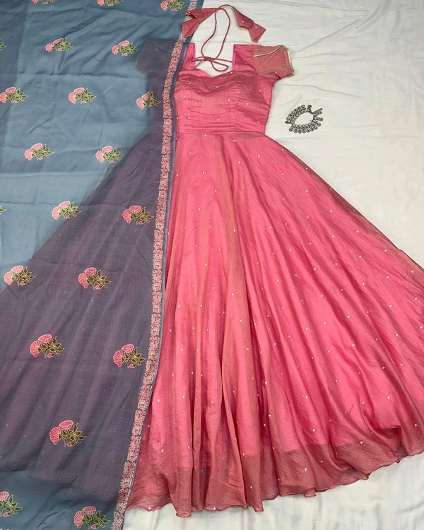 UPCOMING WEDDING SERIES GOWN WITH DUPPTA - Pink, L