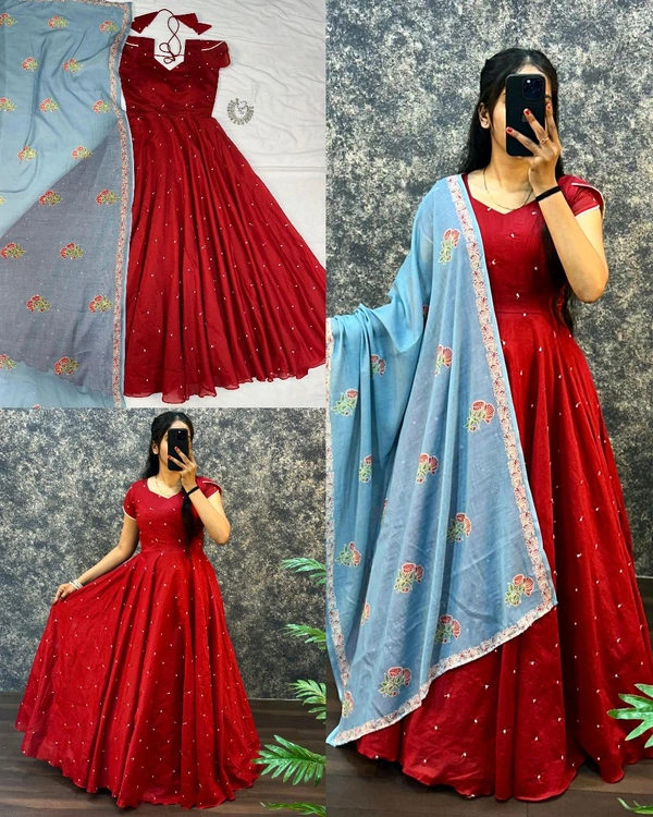 UPCOMING WEDDING SERIES GOWN WITH DUPPTA - Red, 3XL