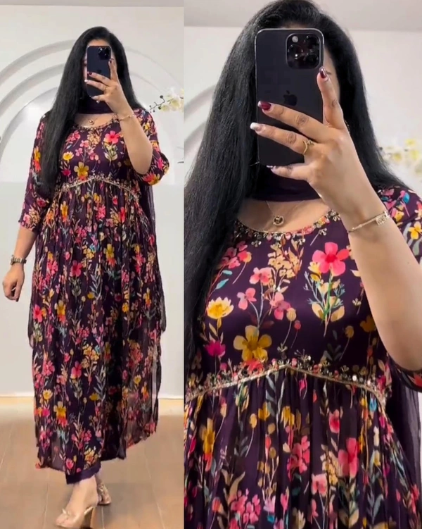 New Hand work Kurti set - wine, 2XL