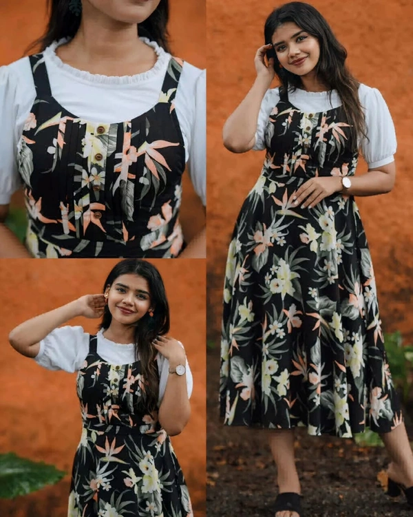 Designer Big Flower Printed Dress  - S