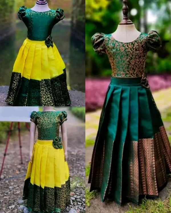 Elegant Kids Girls Lehanga Cholis - Green, 7-8 Years