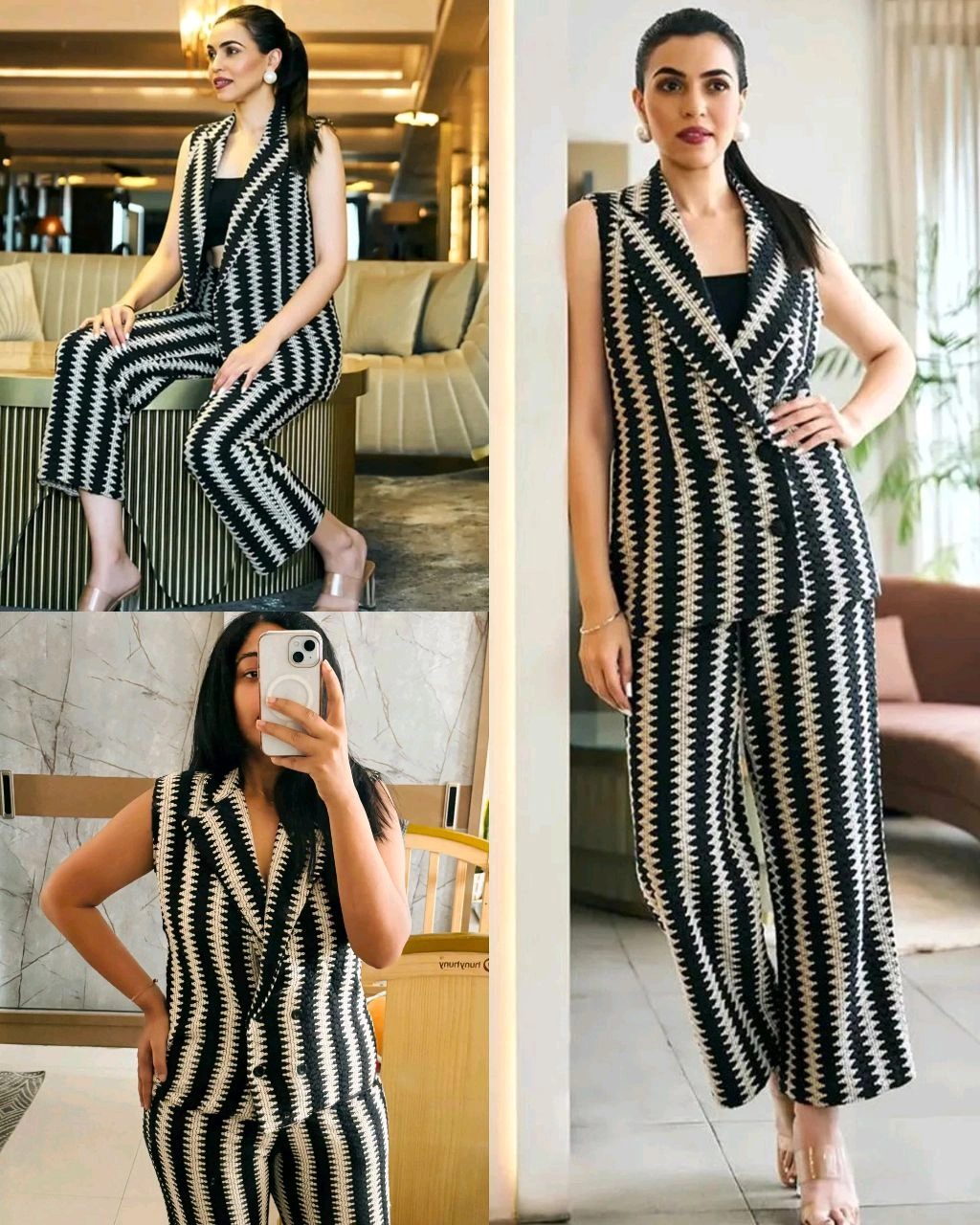 Trendy Premium New Fashionable Women Jacket & Inner Black Top & Bottom Sets