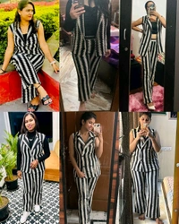 Trendy Premium New Fashionable Women Jacket & Inner Black Top & Bottom Sets
- S