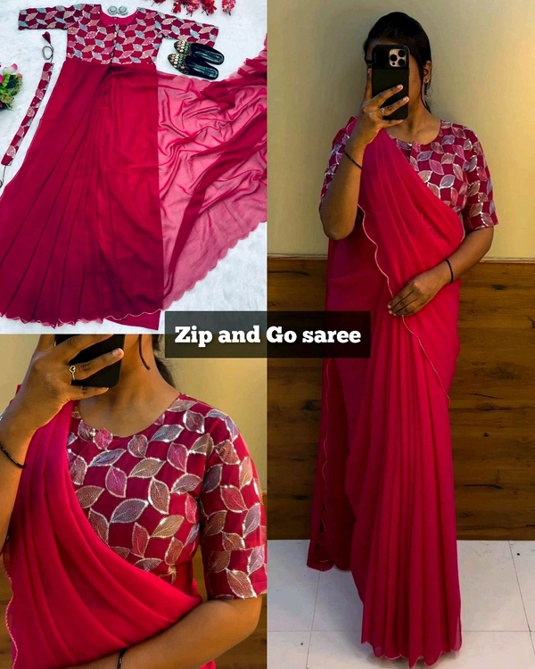 Zip and Go saree - Pink, L