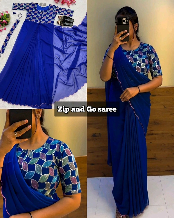 Zip and Go saree - Blue, XL