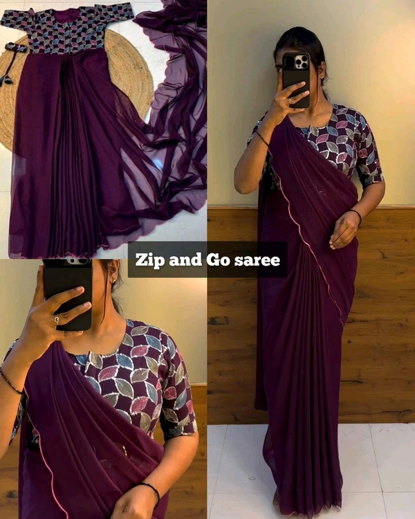 Zip and Go saree - Purple, XL