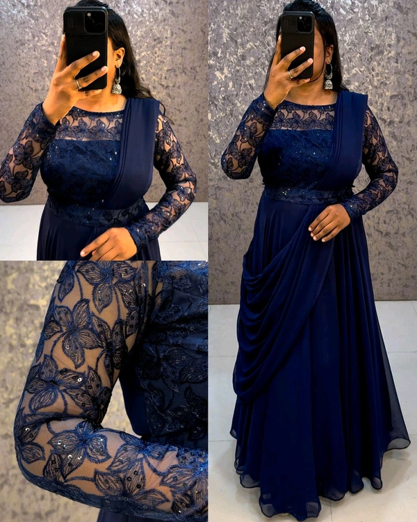 Budget friendly Party Gown + Belt + Dupata😍
- Blue, 2XL