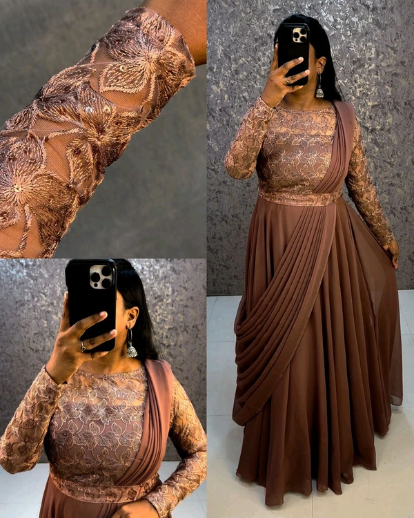 Budget friendly Party Gown + Belt + Dupata😍
- Saddle Brown, L