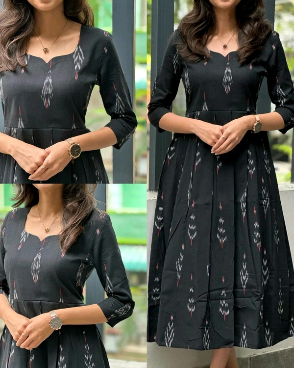 Black elegance of tradition with our Ikkat Cotton frocks. - XL