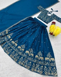 Beautiful Designer Traditional Chinon Silk Heavy Embroidery Work Lehenga
- Purple, Semi Stitched