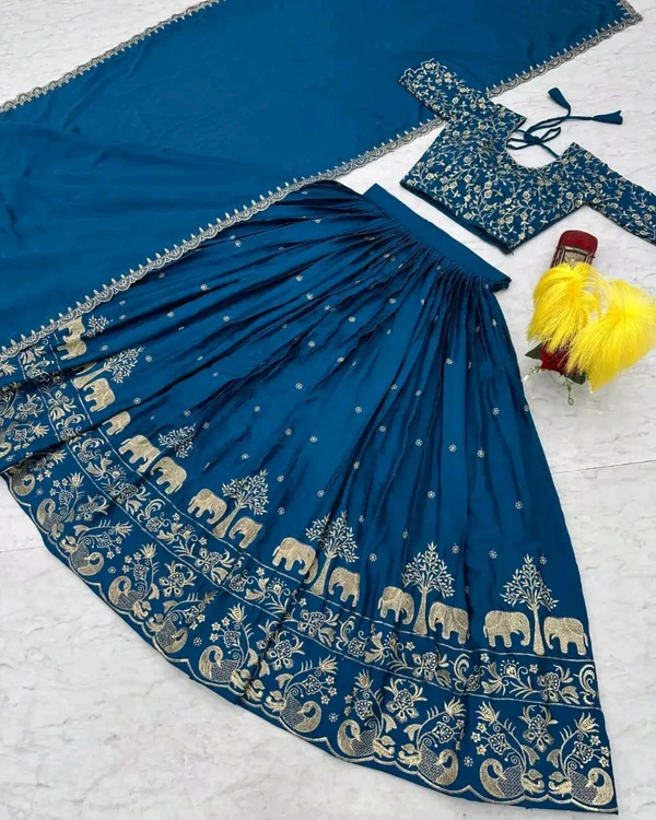 Beautiful Designer Traditional Chinon Silk Heavy Embroidery Work Lehenga
- Purple, Semi Stitched