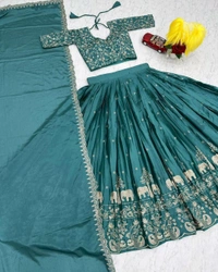 Beautiful Designer Traditional Chinon Silk Heavy Embroidery Work Lehenga
- Purple, Semi Stitched