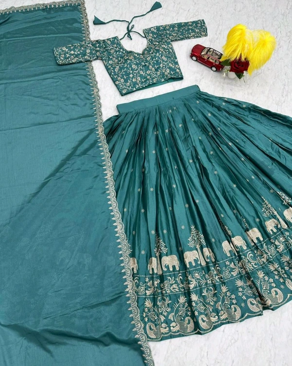 Beautiful Designer Traditional Chinon Silk Heavy Embroidery Work Lehenga
- Purple, Semi Stitched