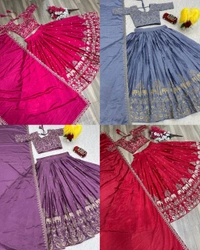 Beautiful Designer Traditional Chinon Silk Heavy Embroidery Work Lehenga
- Purple, Semi Stitched