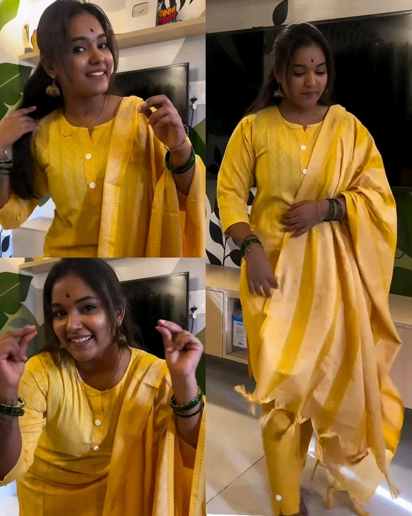 Daily college & office wear Cotton Kurta Set For Womens - Yellow, XL