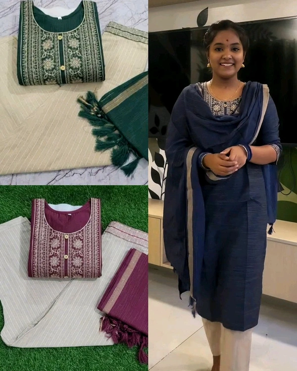 Daily college & office wear Cotton Kurta Set For Womens - Kadhi Cotton Blue, L
