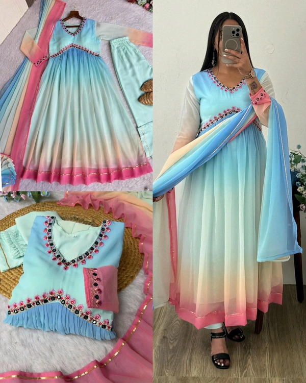 Presenting By New Party Wear Look Weightless,padding 3D Gerorrget Alia With Dupatta , pant Set of 3 pic - 2XL
