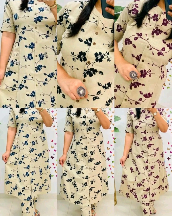 Launching Designer Co-Ords set in *Aline kurti pattern paired with Ankle length pant - Cream With Black, XL