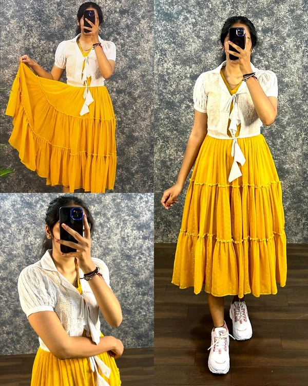 Trendy Stylish Coat With Gown - Yellow, XL
